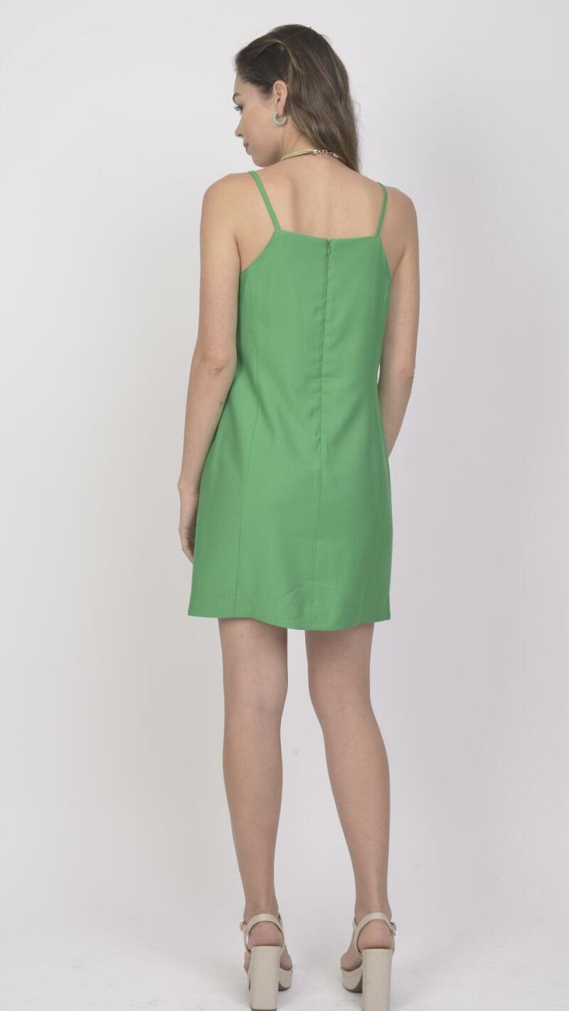 Imagem de Vestido Verde Curto de Alfaiataria com Alças Finas - Elegância Clássica e Toque Moderno para Qualquer Ocasião